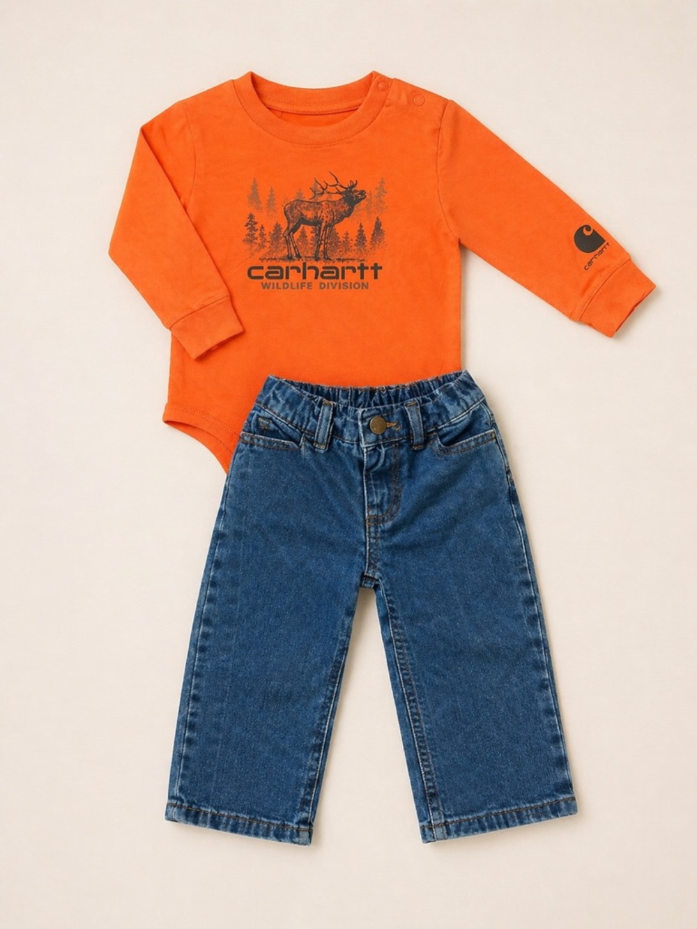 Carhartt Orange Bodysuit with Blue Jeans Kids Matching Set